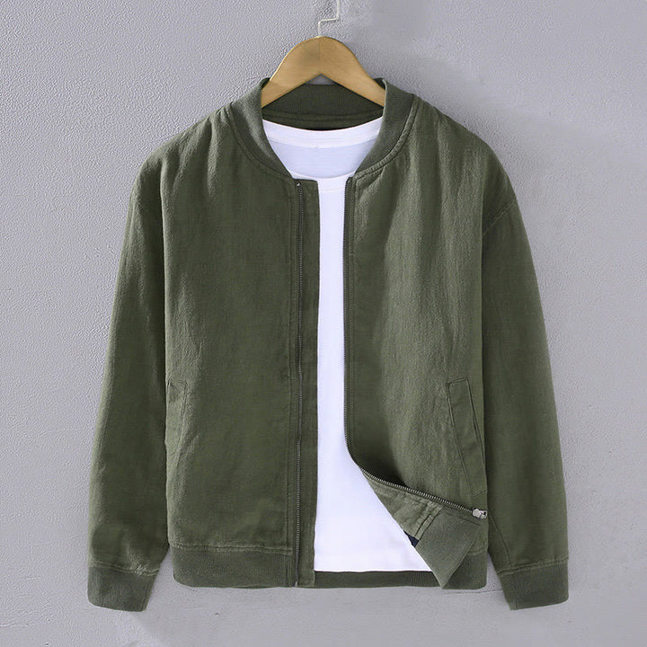 Chaqueta de lino y algodón para hombre, de manga larga, con cuello alto, cremallera y bolsillos, de invierno, con diseño de Buddha Stones - Verde oliva oscuro - US/UK/AU42, EU52 (3XL) - image 0