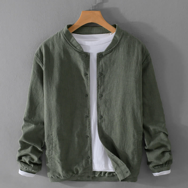 Camisa de lino y algodón de manga larga para hombre con dobladillo acanalado de color liso y bolsillos de Buddha Stones  - Verde oscuro - US/UK/AU42, EU52 (3XL) - image 0