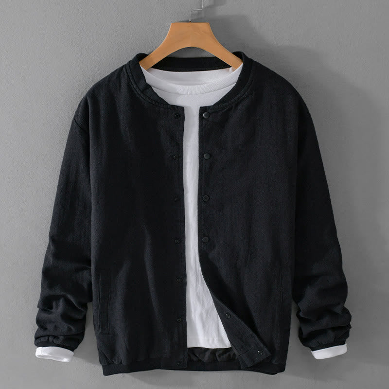 Camisa de lino y algodón de manga larga para hombre con dobladillo acanalado de color liso y bolsillos de Buddha Stones  - Negro - US/UK/AU42, EU52 (3XL) - image 14
