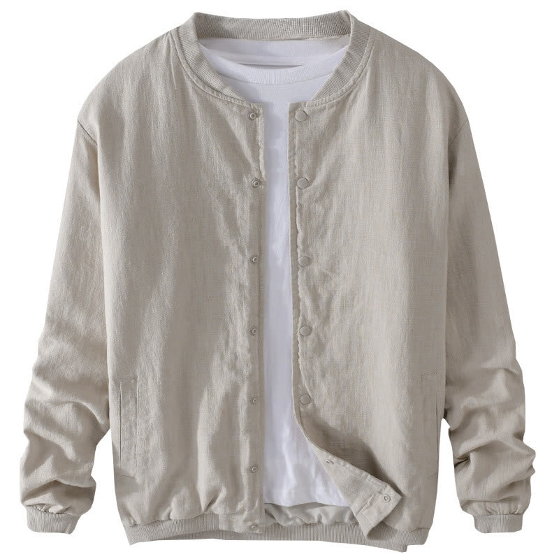 Camisa de lino y algodón de manga larga para hombre con dobladillo acanalado de color liso y bolsillos de Buddha Stones  - image 13
