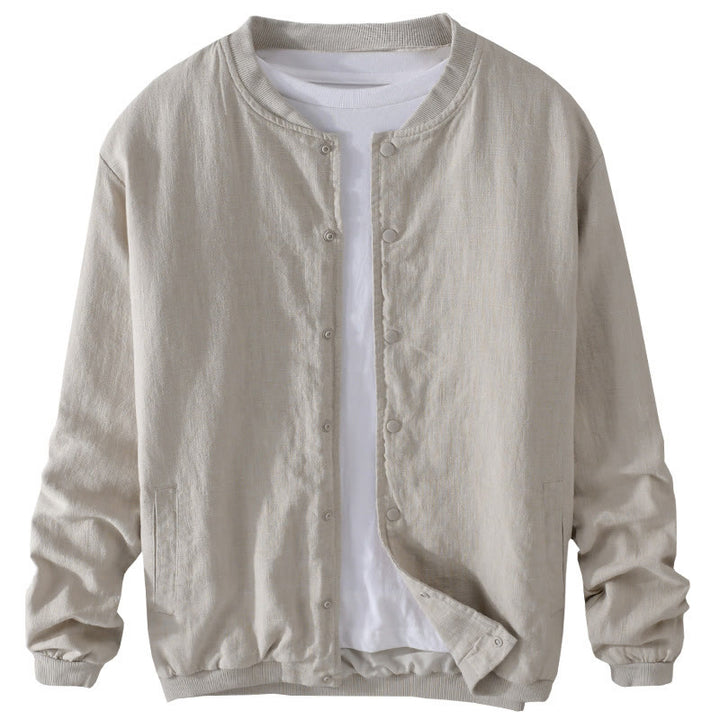 Camisa de lino y algodón de manga larga para hombre con dobladillo acanalado de color liso y bolsillos de Buddha Stones  - image 13