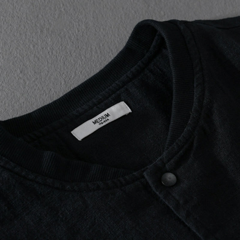 Camisa de lino y algodón de manga larga para hombre con dobladillo acanalado de color liso y bolsillos de Buddha Stones  - image 17