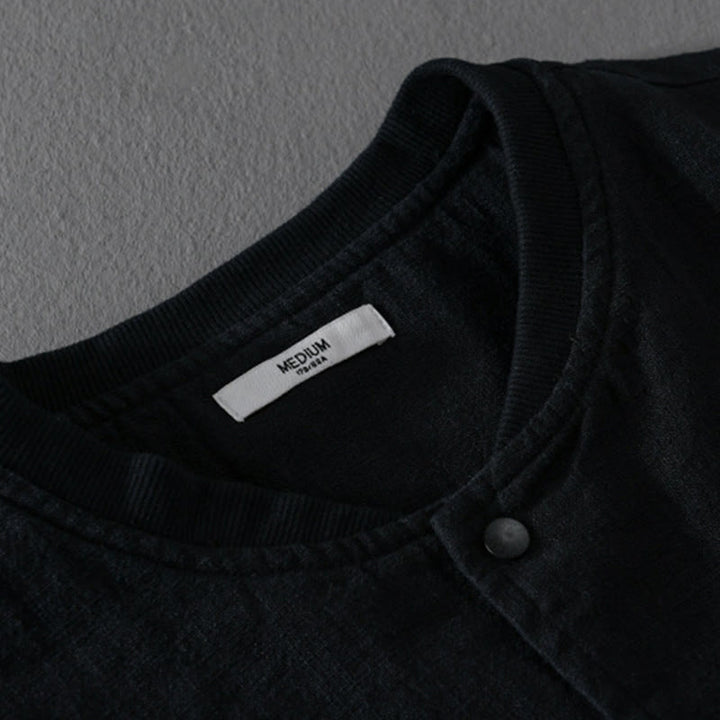 Camisa de lino y algodón de manga larga para hombre con dobladillo acanalado de color liso y bolsillos de Buddha Stones  - image 17