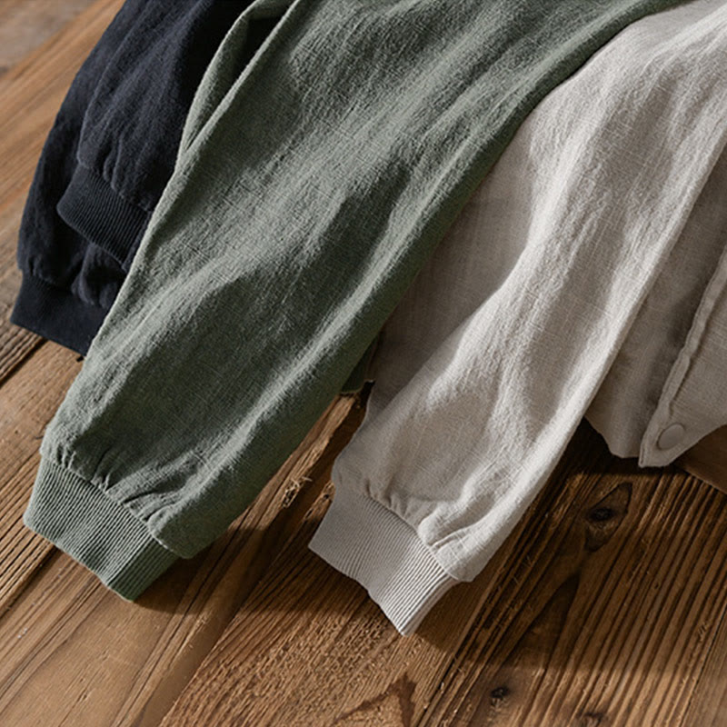 Camisa de lino y algodón de manga larga para hombre con dobladillo acanalado de color liso y bolsillos de Buddha Stones  - image 21