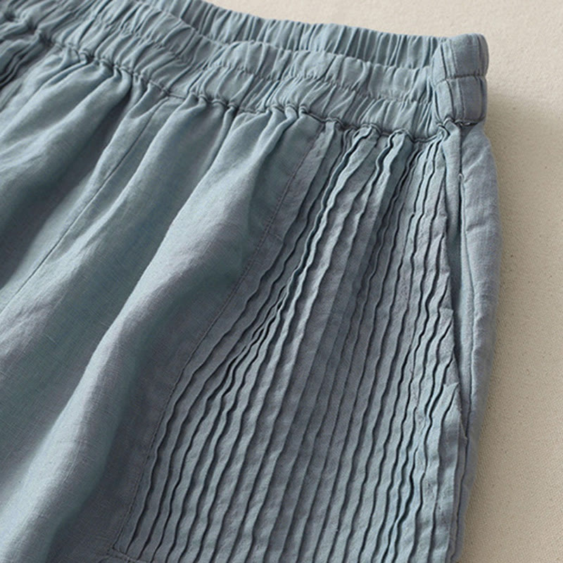 Pantalones casuales Buddha Stones de poliéster con pliegues, pierna ancha y bolsillos para mujer. - image 18
