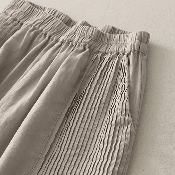 Pantalones casuales Buddha Stones de poliéster con pliegues, pierna ancha y bolsillos para mujer. - image 14