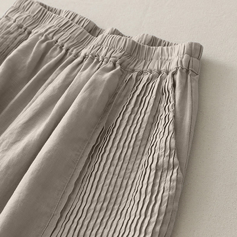 Pantalones casuales Buddha Stones de poliéster con pliegues, pierna ancha y bolsillos para mujer. - image 13