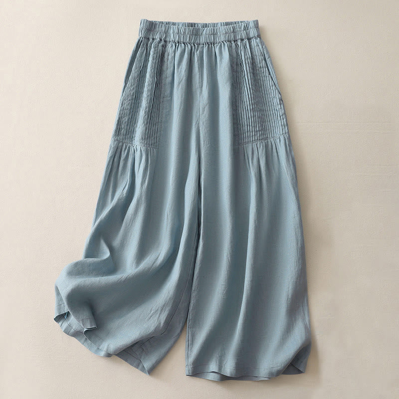 Pantalones casuales Buddha Stones de poliéster con pliegues, pierna ancha y bolsillos para mujer. - Azul cielo claro - US8-10，UK/AU12-14，EU40-42 (2XL) - image 17