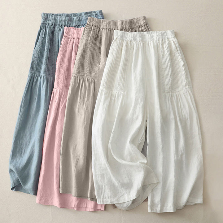 Pantalones casuales Buddha Stones de poliéster con pliegues, pierna ancha y bolsillos para mujer. - image 21