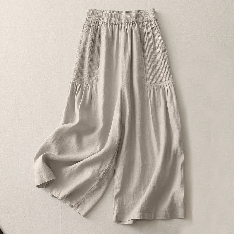 Pantalones casuales Buddha Stones de poliéster con pliegues, pierna ancha y bolsillos para mujer. - Broncearse - US8-10，UK/AU12-14，EU40-42 (2XL) - image 13