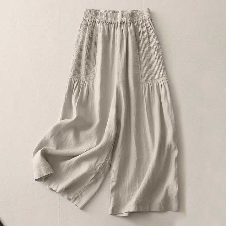 Pantalones casuales Buddha Stones de poliéster con pliegues, pierna ancha y bolsillos para mujer. - Broncearse - US8-10，UK/AU12-14，EU40-42 (2XL) - image 13
