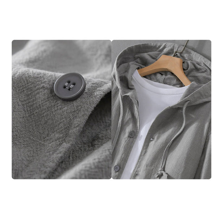 Sudadera con capucha y dobladillo acanalado con diseño de Buddha Stones para hombre, de manga larga, de algodón y lino, con bolsillos - image 2