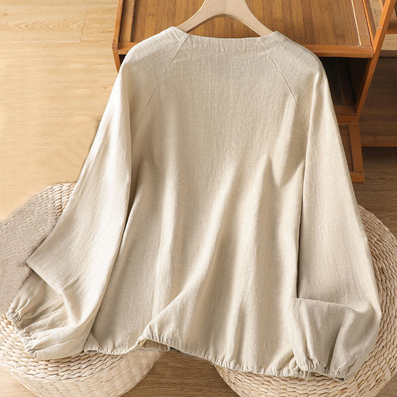 Camisa informal de algodón y poliéster de manga larga con estampado de Buddha Stones para mujer - image 1