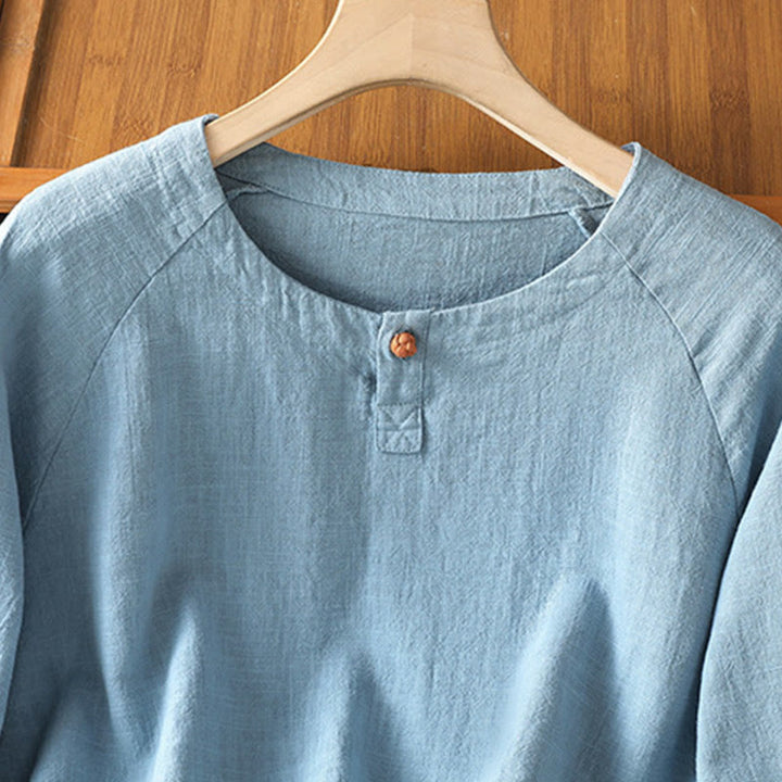 Camisa informal de algodón y poliéster de manga larga con estampado de Buddha Stones para mujer - image 10