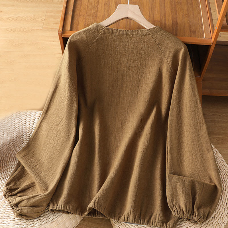 Camisa informal de algodón y poliéster de manga larga con estampado de Buddha Stones para mujer - image 16