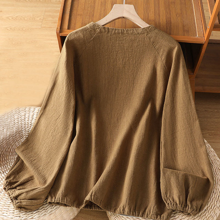 Camisa informal de algodón y poliéster de manga larga con estampado de Buddha Stones para mujer - image 16
