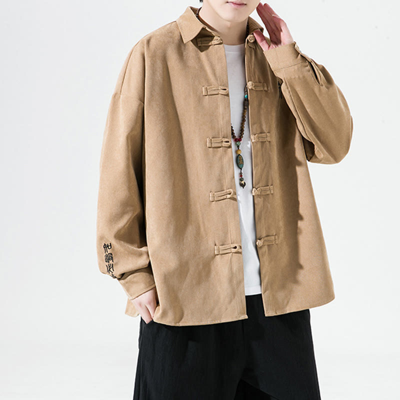 Camisa de manga larga de algodón para hombre con diseño de rana y botones chinos bordados con Buddha Stones - image 11