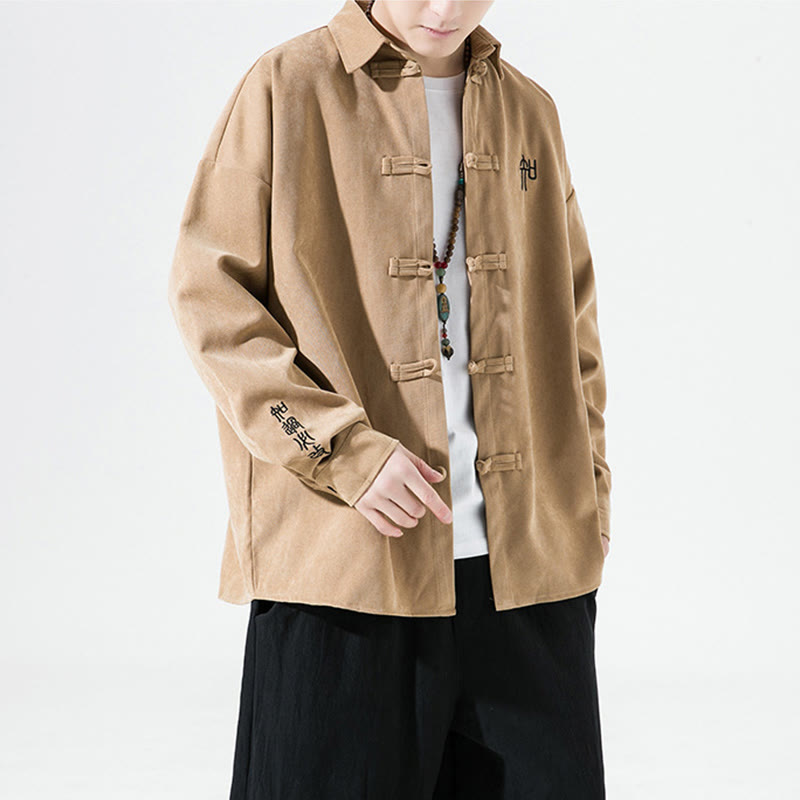 Camisa de manga larga de algodón para hombre con diseño de rana y botones chinos bordados con Buddha Stones - image 10
