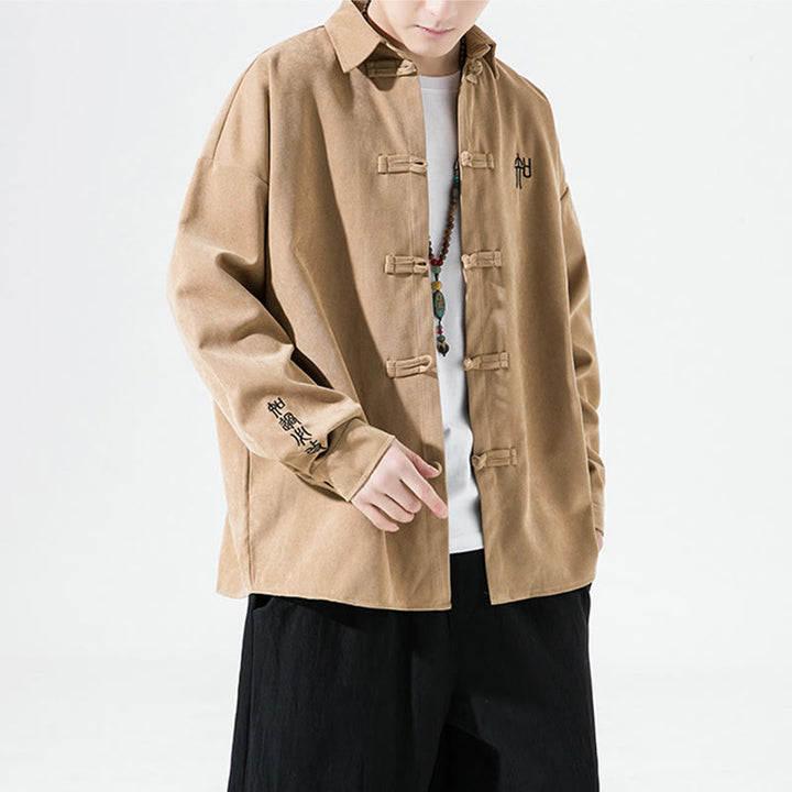 Camisa de manga larga de algodón para hombre con diseño de rana y botones chinos bordados con Buddha Stones - image 10