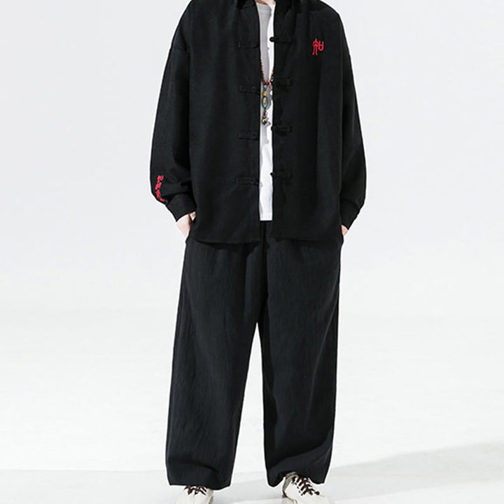 Camisa de manga larga de algodón para hombre con diseño de rana y botones chinos bordados con Buddha Stones - image 7