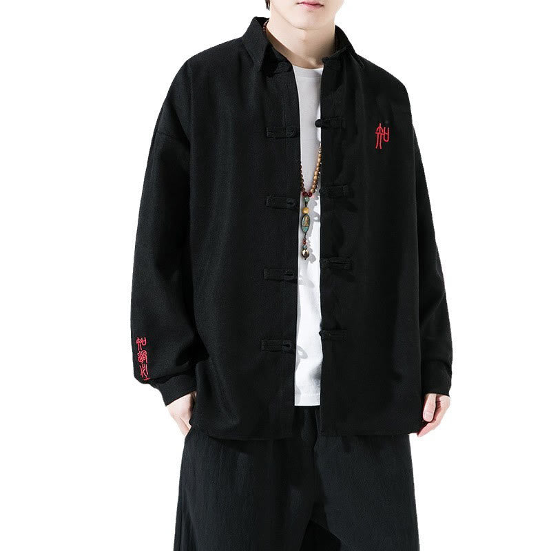 Camisa de manga larga de algodón para hombre con diseño de rana y botones chinos bordados con Buddha Stones - image 8