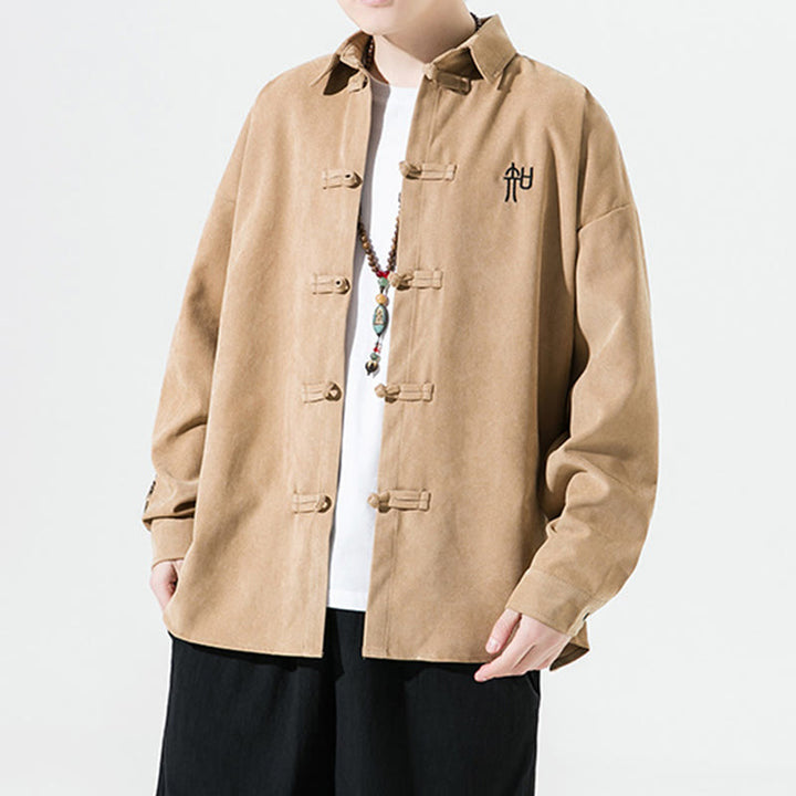 Camisa de manga larga de algodón para hombre con diseño de rana y botones chinos bordados con Buddha Stones - image 12
