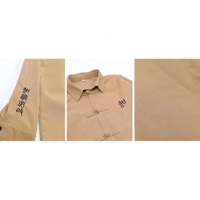 Camisa de manga larga de algodón para hombre con diseño de rana y botones chinos bordados con Buddha Stones - image 19