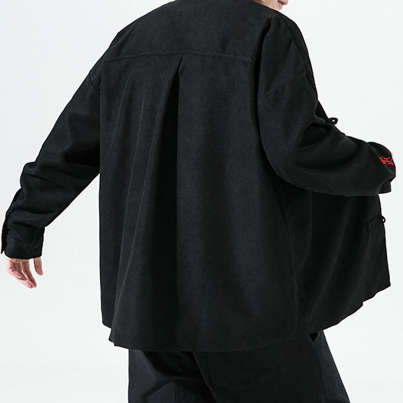 Camisa de manga larga de algodón para hombre con diseño de rana y botones chinos bordados con Buddha Stones - image 3