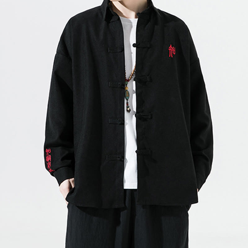 Camisa de manga larga de algodón para hombre con diseño de rana y botones chinos bordados con Buddha Stones - image 2