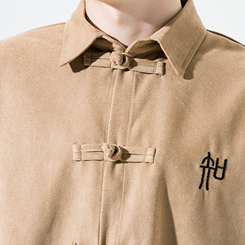 Camisa de manga larga de algodón para hombre con diseño de rana y botones chinos bordados con Buddha Stones - image 16