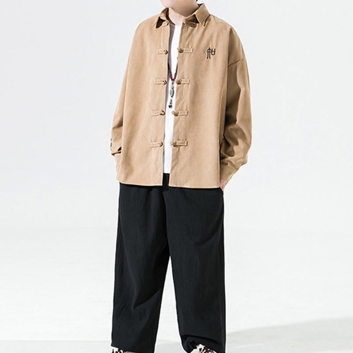 Camisa de manga larga de algodón para hombre con diseño de rana y botones chinos bordados con Buddha Stones - image 18