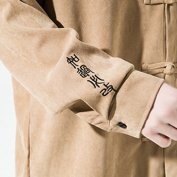 Camisa de manga larga de algodón para hombre con diseño de rana y botones chinos bordados con Buddha Stones - image 17