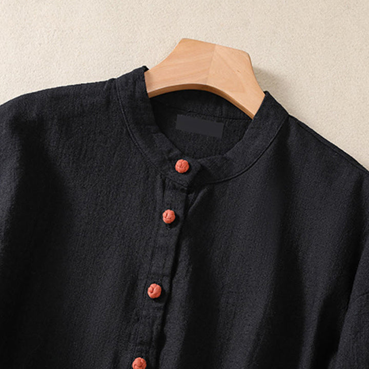 Camisa informal de algodón con cuello redondo, manga larga y bolsillos para mujer con estampado de Buddha Stones - image 11