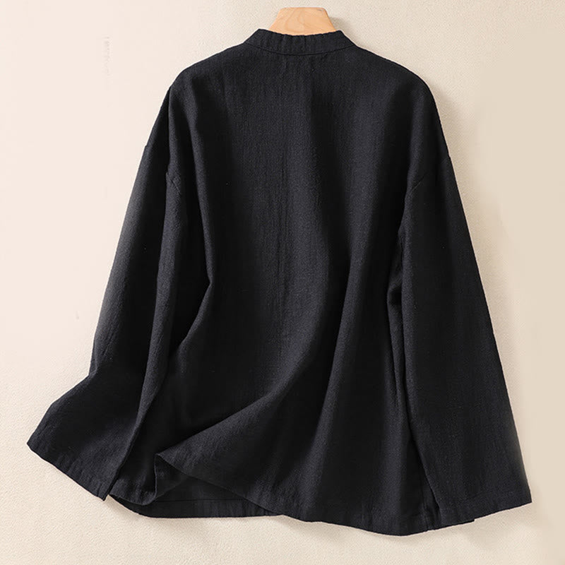 Camisa informal de algodón con cuello redondo, manga larga y bolsillos para mujer con estampado de Buddha Stones - image 10