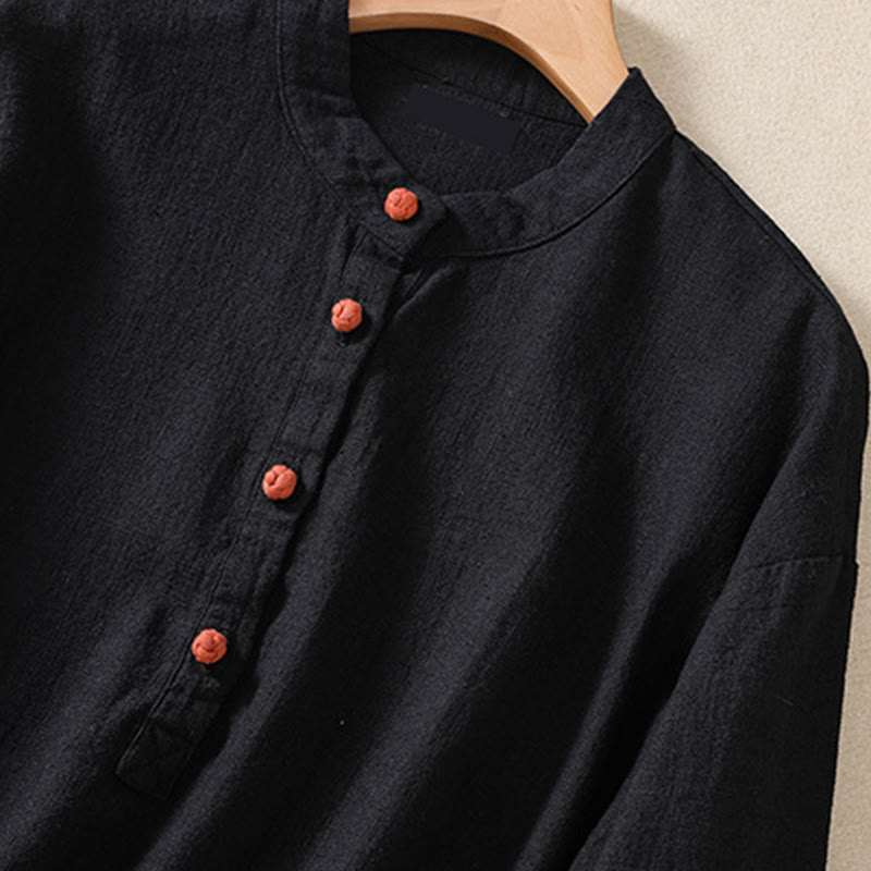 Camisa informal de algodón con cuello redondo, manga larga y bolsillos para mujer con estampado de Buddha Stones - image 12