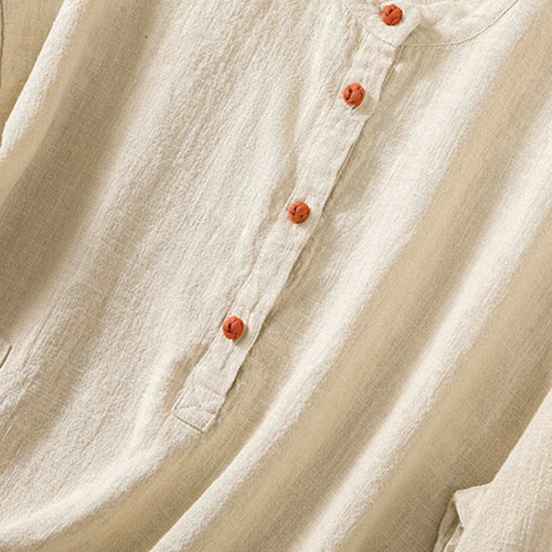 Camisa informal de algodón con cuello redondo, manga larga y bolsillos para mujer con estampado de Buddha Stones - image 22