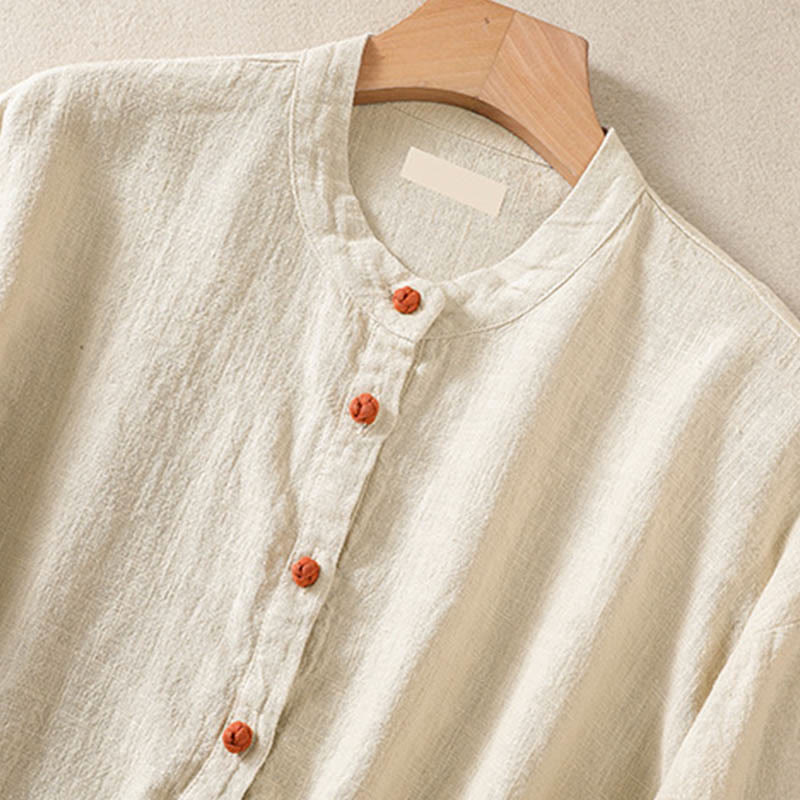 Camisa informal de algodón con cuello redondo, manga larga y bolsillos para mujer con estampado de Buddha Stones - image 23