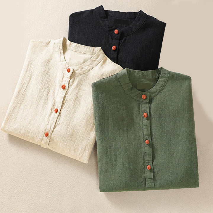 Camisa informal de algodón con cuello redondo, manga larga y bolsillos para mujer con estampado de Buddha Stones - image 27