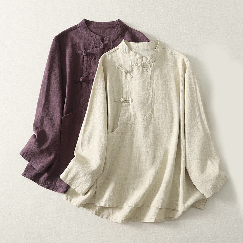 Camisa informal de algodón de manga larga para mujer con Buddha Stones - image 0