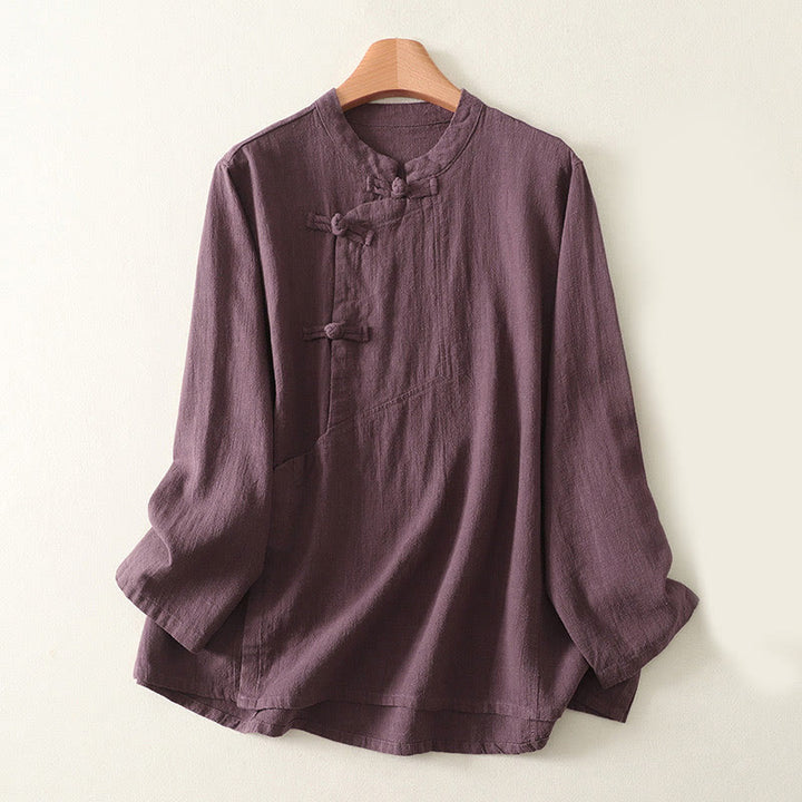 Camisa informal de algodón de manga larga para mujer con Buddha Stones - Púrpura - US8-10，UK/AU12-14，EU40-42 (2XL) - image 1