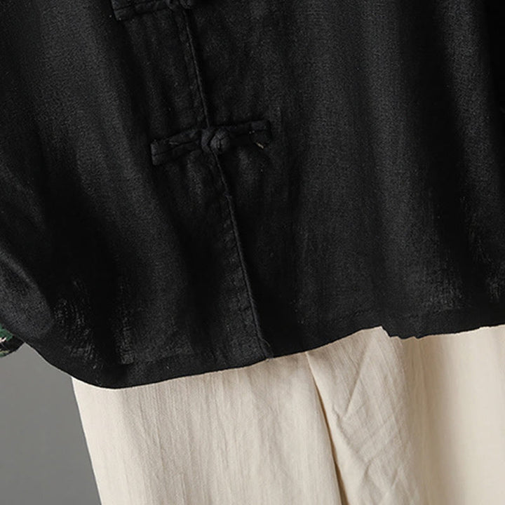 Camisa de algodón para mujer con manga larga, botones de rana y flores bordadas con Buddha Stones - image 23