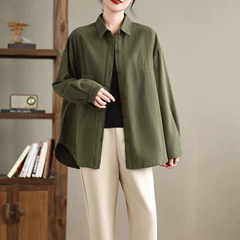 Buddha Stones Camisa informal de algodón de manga larga para mujer con bolsillos - image 1