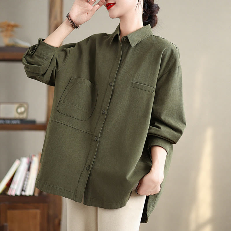 Buddha Stones Camisa informal de algodón de manga larga para mujer con bolsillos - image 4
