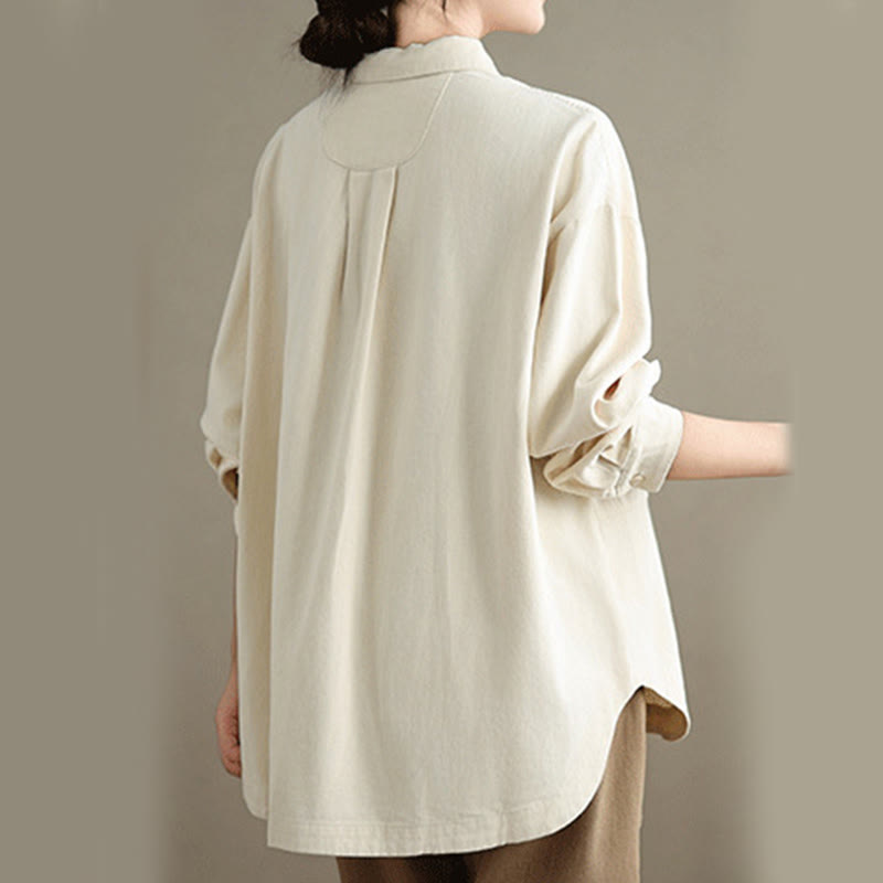 Buddha Stones Camisa informal de algodón de manga larga para mujer con bolsillos - image 8