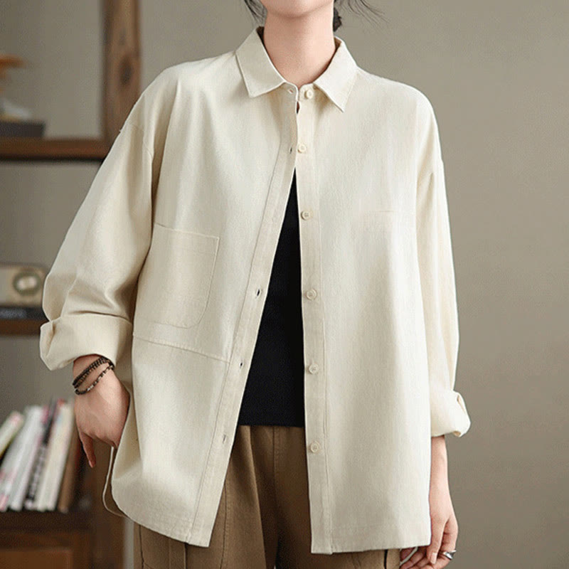 Buddha Stones Camisa informal de algodón de manga larga para mujer con bolsillos - image 10