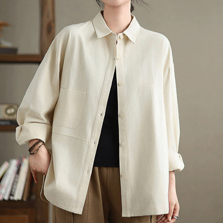 Buddha Stones Camisa informal de algodón de manga larga para mujer con bolsillos - image 10