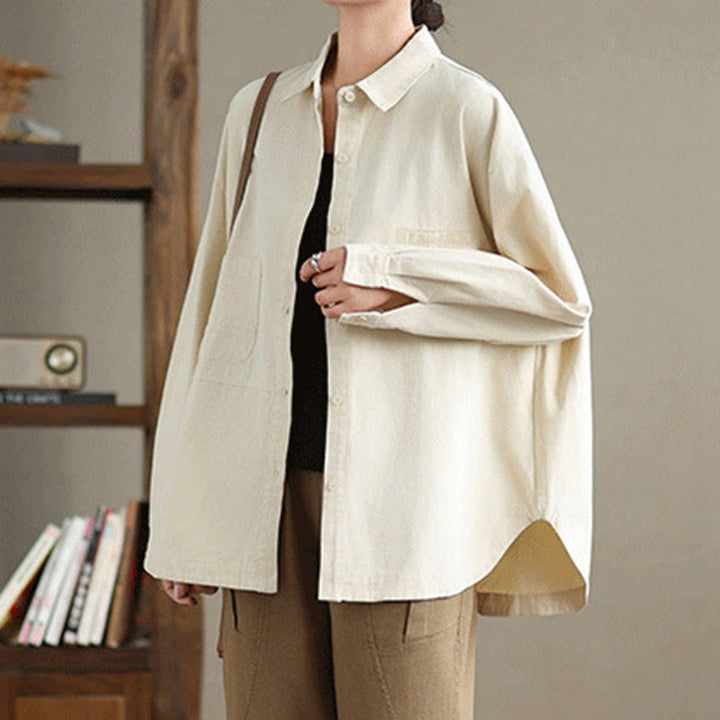 Buddha Stones Camisa informal de algodón de manga larga para mujer con bolsillos - image 11