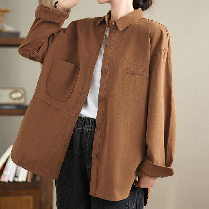 Buddha Stones Camisa informal de algodón de manga larga para mujer con bolsillos - image 18