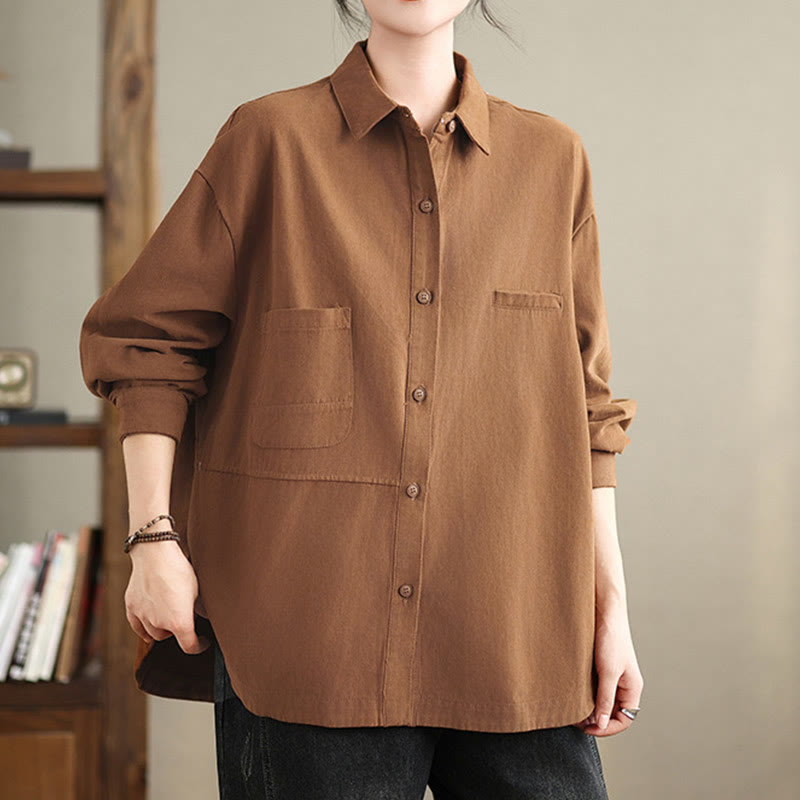 Buddha Stones Camisa informal de algodón de manga larga para mujer con bolsillos - image 15