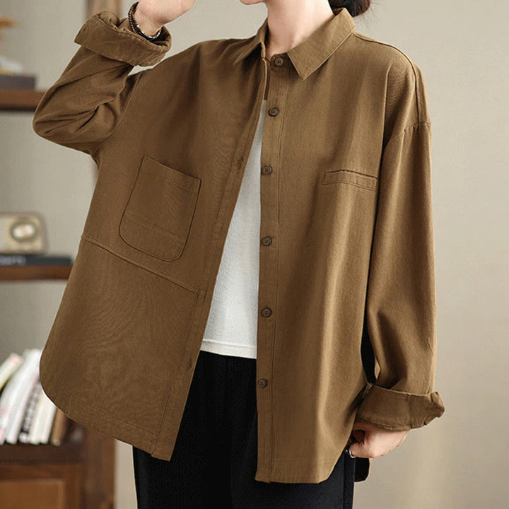 Buddha Stones Camisa informal de algodón de manga larga para mujer con bolsillos - Vara de oro oscura - US14，UK/AU18，EU46 (2XL) - image 21